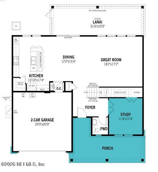 2D floor plan layout of this home in RiverTown, St. Johns, FL (Image 4).