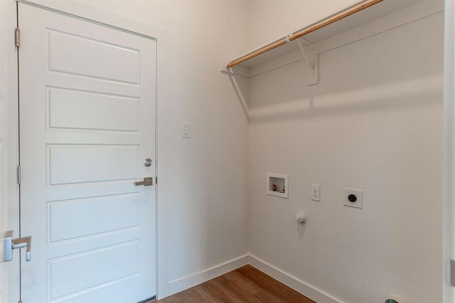 Laundry room with garage entry.  Electric washer/dryer hookups