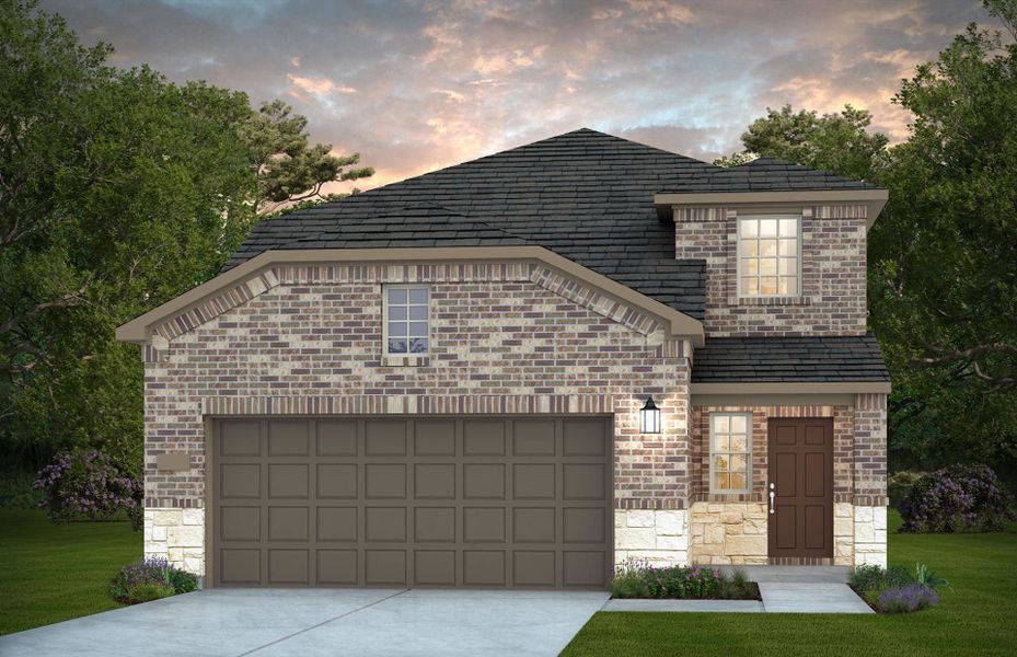 Front exterior of a new home in The Pines At Seven Coves, Willis, TX, highlighting curb appeal (Image 1). Front exterior of a new home in The Pines At Seven Coves, Willis, TX, highlighting curb appeal (Image 1).