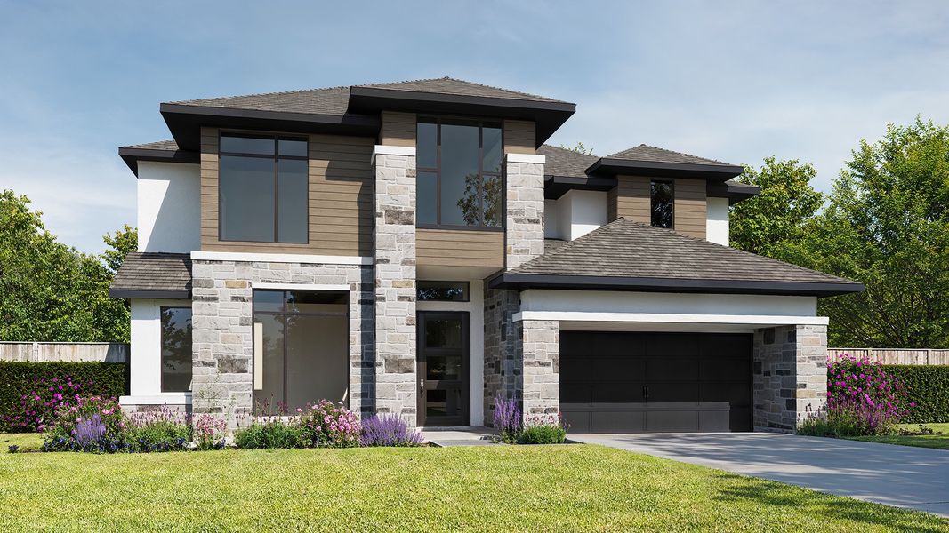 Representative exterior photo of a completed home built from the 3095M by Perry Homes in Hidden Canyon 55', San Antonio, TX (Image 5).