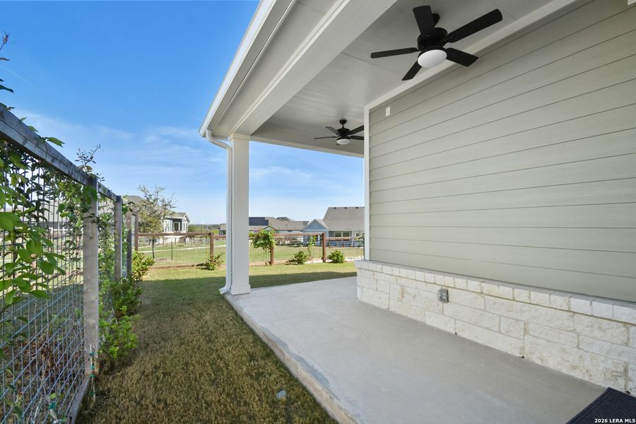Exterior details and patio area of a home in The Crossvine 45’, Schertz (Image 20).