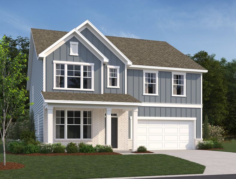 Representative exterior photo of a completed home built from the Hampstead by Ashton Woods in Ascent at Arbor Ridge, La Vergne, TN (Image 2). Representative exterior photo of a completed home built from the Hampstead by Ashton Woods in Ascent at Arbor Ridge, La Vergne, TN (Image 2).