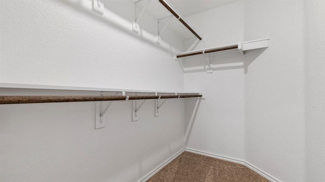 Walk in closet featuring dark carpet