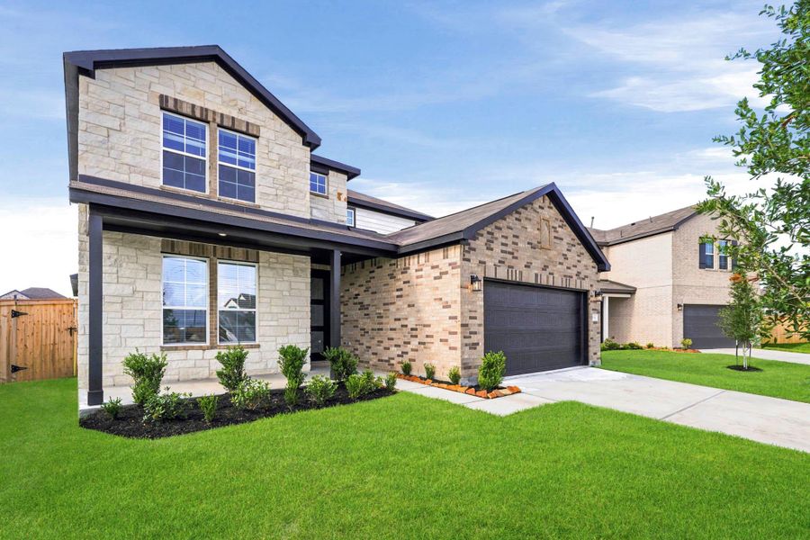 Front exterior of a new home in Sanford Farms, Waller, TX, highlighting curb appeal (Image 18).