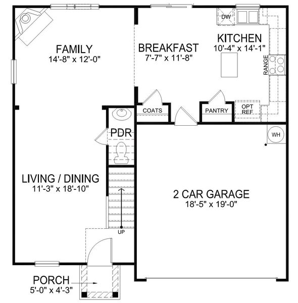 2D floor plan layout for the Shane by D.R. Horton in Treemont Commons, Wellford, SC (Image 3).