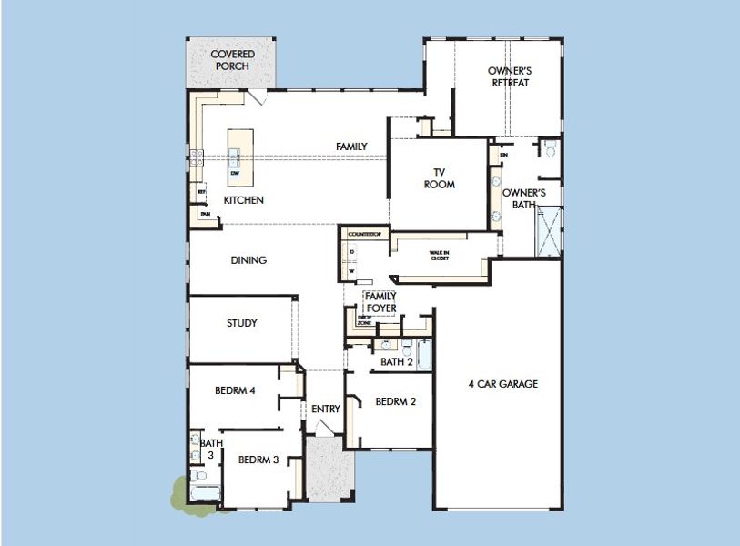 2D floor plan layout for the The Conklin by David Weekley Homes in Kissing Tree – Vista Series, San Marcos, TX (Image 3). 2D floor plan layout for the The Conklin by David Weekley Homes in Kissing Tree – Vista Series, San Marcos, TX (Image 3).