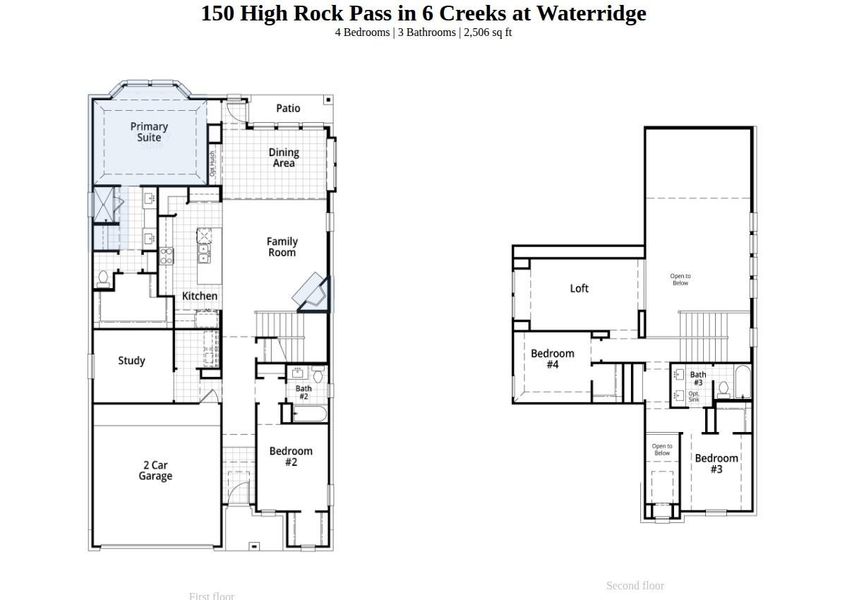2D floor plan layout of this home in 6 Creeks at Waterridge, Kyle, TX (Image 2).