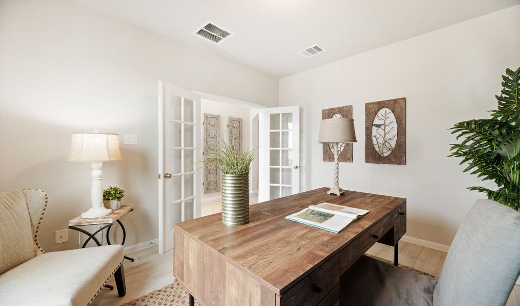 Home office with French doors