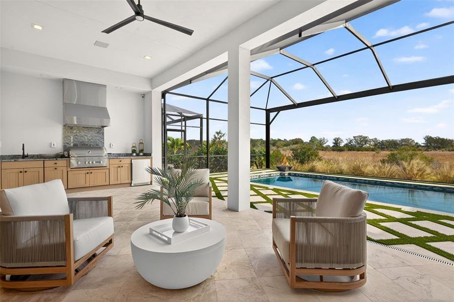Exterior details and patio area of a home in Wild Blue at Waterside, Sarasota (Image 28).
