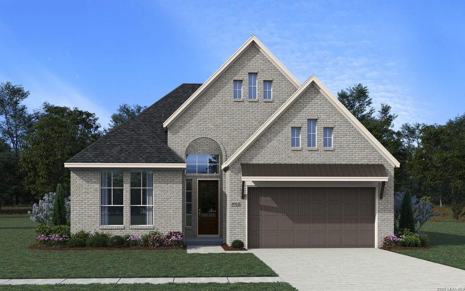 Front exterior of a new home in Alsatian Oaks, Castroville, TX, highlighting curb appeal (Image 2). Front exterior of a new home in Alsatian Oaks, Castroville, TX, highlighting curb appeal (Image 2).