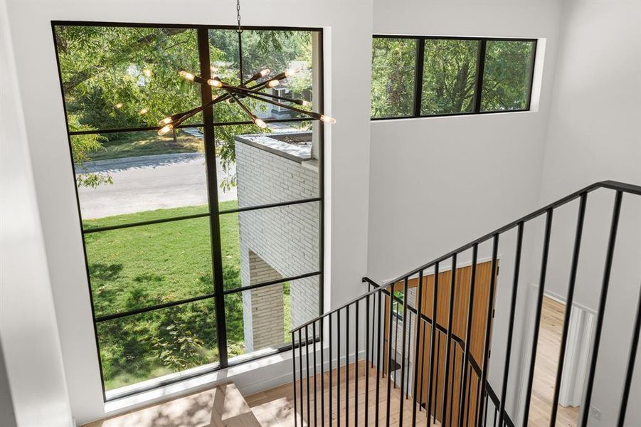 A striking open staircase that doubles as art and function.
