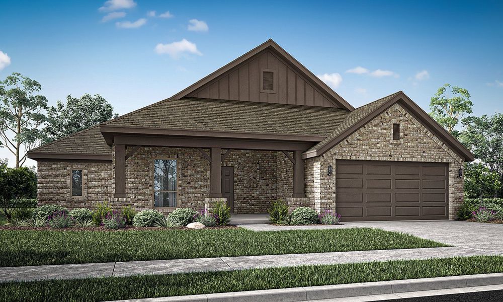 Representative exterior photo of a completed home built from the Alderbury II by Impression Homes in Mountain Valley Lake, Burleson, TX (Image 8). Representative exterior photo of a completed home built from the Alderbury II by Impression Homes in Mountain Valley Lake, Burleson, TX (Image 8).