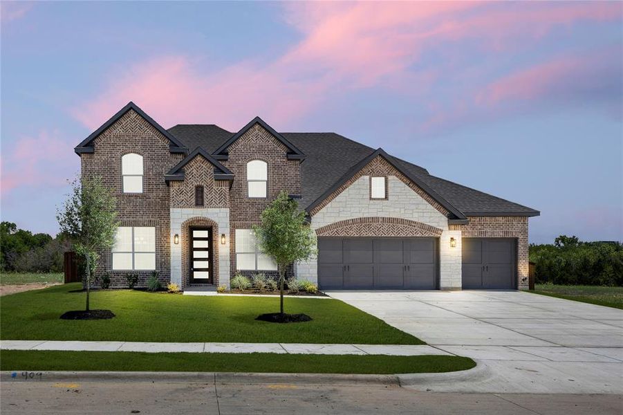 Front exterior of a new home in Lovers Landing, Forney, TX, highlighting curb appeal (Image 1). Front exterior of a new home in Lovers Landing, Forney, TX, highlighting curb appeal (Image 1).