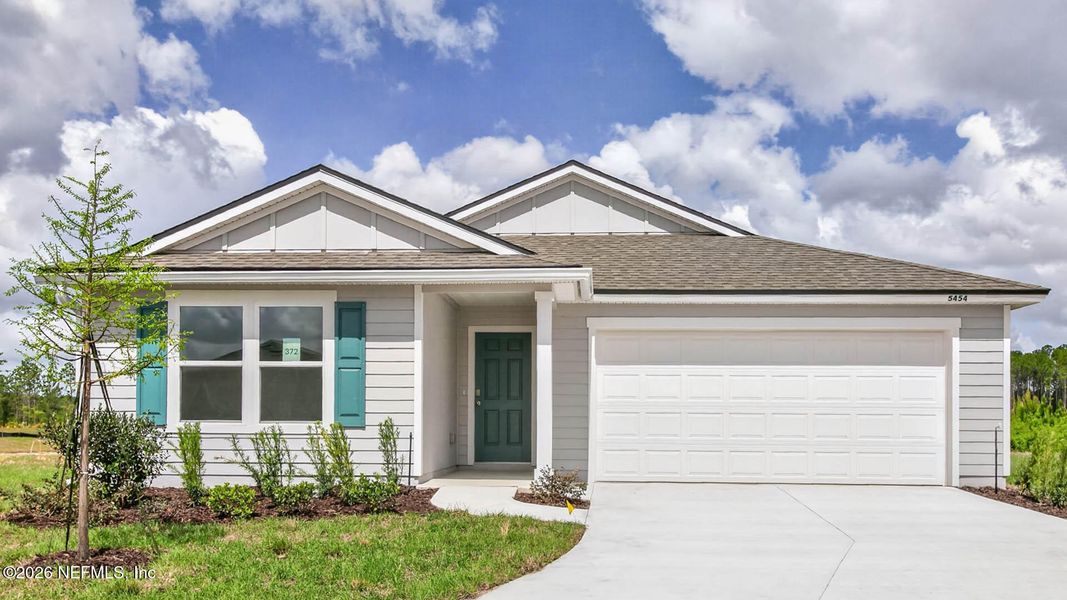 Front exterior of a new home in Copes Landing, Jacksonville, FL, highlighting curb appeal (Image 1). Front exterior of a new home in Copes Landing, Jacksonville, FL, highlighting curb appeal (Image 1).