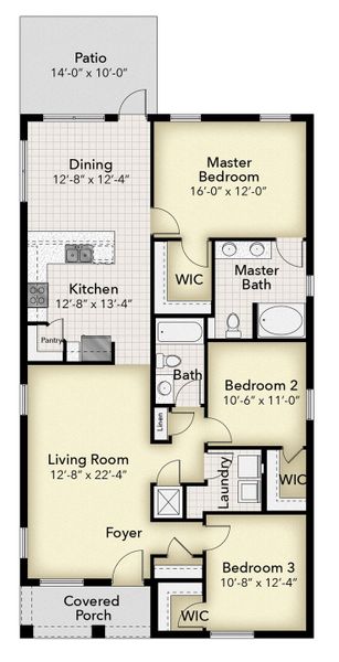 2D floor plan layout for the Plan 1539 by Adams Homes in Rolling Hills, Bell, FL (Image 3). 2D floor plan layout for the Plan 1539 by Adams Homes in Rolling Hills, Bell, FL (Image 3).