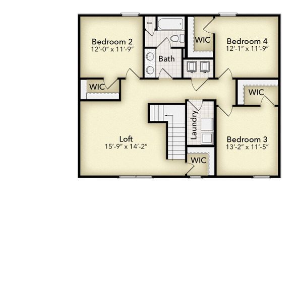 2D floor plan layout for the Plan 2500 by Adams Homes in The Bluffs at Lafayette, Freeport, FL (Image 4).