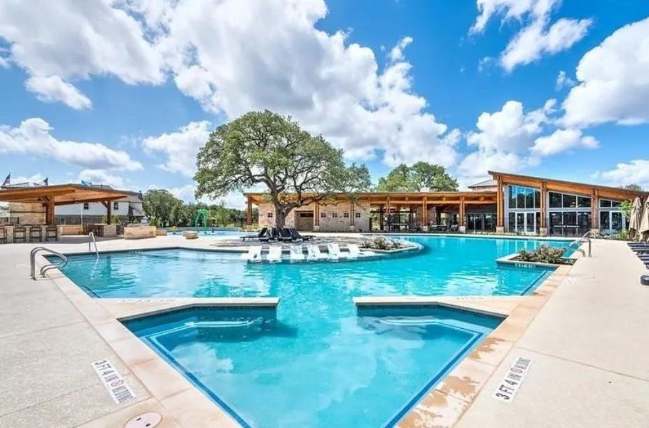 Community pool with a patio area