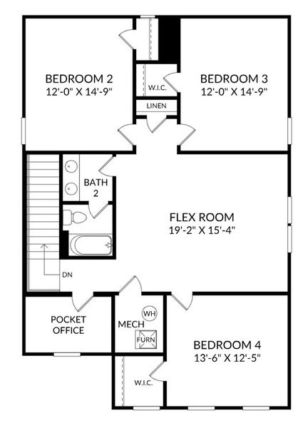 2D floor plan layout for the The Yarmouth by Stanley Martin Homes in Croftside Single Family Homes, Powder Springs, GA (Image 2).