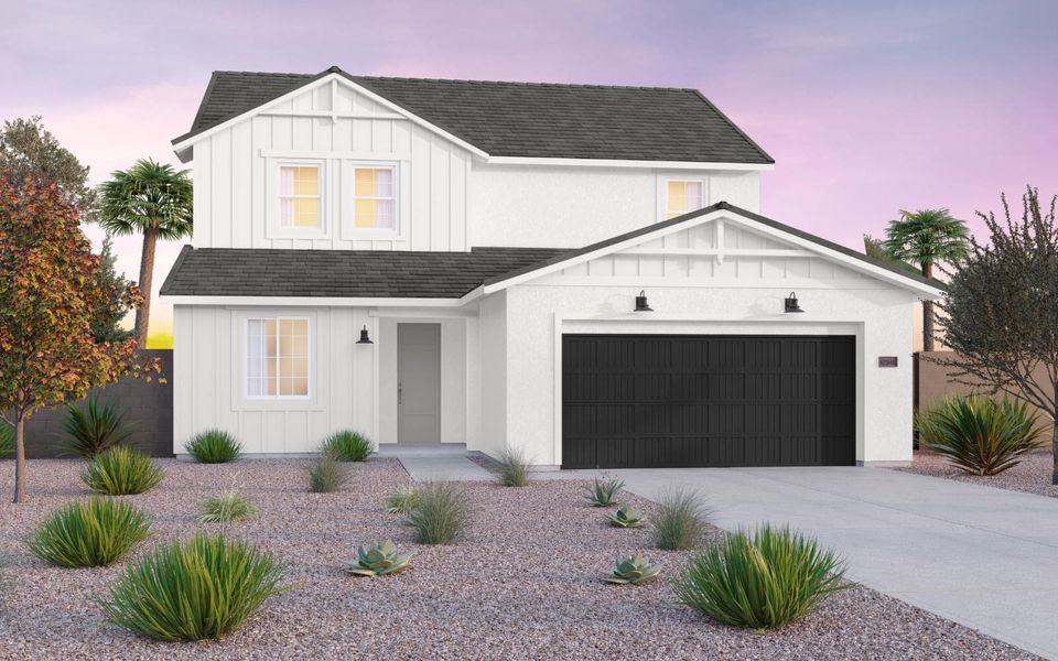 Representative exterior photo of a completed home built from the Ponderosa by Brookfield Residential in Laurel at Blossom Rock, Apache Junction, AZ (Image 20). Representative exterior photo of a completed home built from the Ponderosa by Brookfield Residential in Laurel at Blossom Rock, Apache Junction, AZ (Image 20).