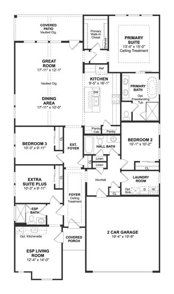 2D floor plan layout for the Pasadena ESP by K. Hovnanian® Homes in Kingdom Heights, Rosenberg, TX (Image 3).