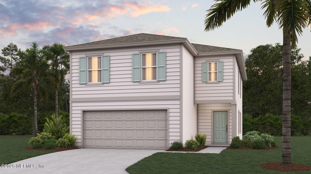Front exterior of a new home in Rookery, Green Cove Springs, FL, highlighting curb appeal (Image 1). Front exterior of a new home in Rookery, Green Cove Springs, FL, highlighting curb appeal (Image 1).