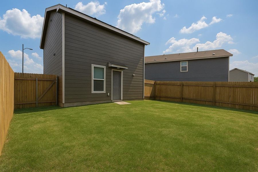 Back of house featuring a fenced backyard and a gate Back of house featuring a fenced backyard and a gate