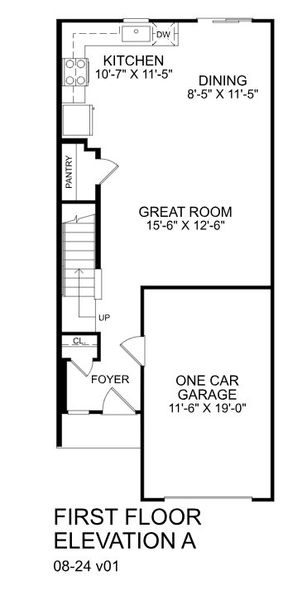 2D floor plan layout for the Poplar by Ryan Homes in Canterbrook Farms Townhomes, Fountain Inn, SC (Image 2).