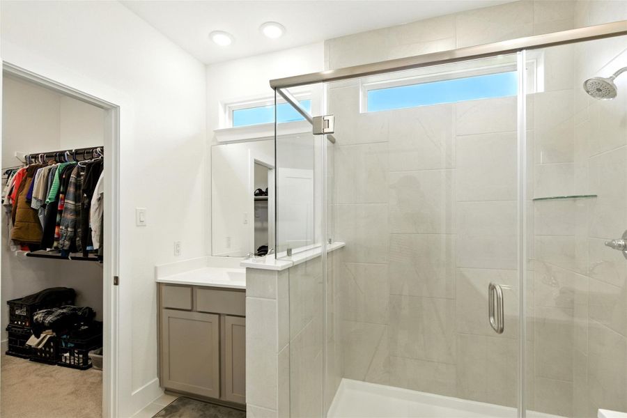 The primary bathroom has a walk-in closet. The primary bathroom has a walk-in closet.