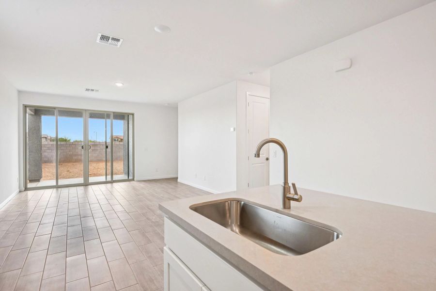 Great room, dining and kitchen