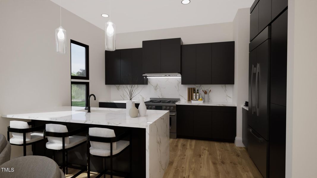 Kitchen with Quartz Backsplash