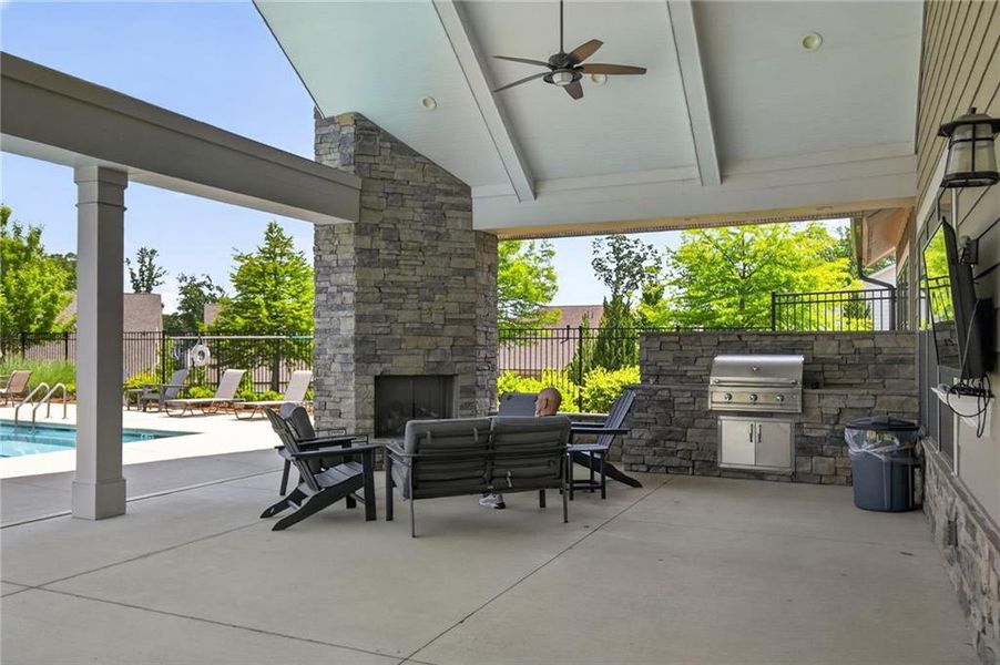 Exterior details and patio area of a home in Gatherings® at Herrington, Cumming (Image 25).