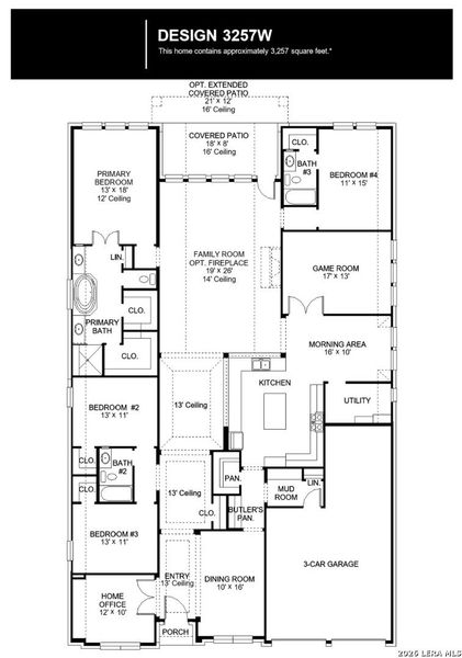 2D floor plan layout of this home in Meadows of Mill Creek, Seguin, TX (Image 2).