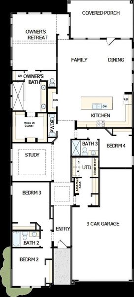 2D floor plan layout of this home in Two Step Farm 50', Montgomery, TX (Image 2).