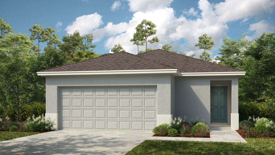 Front exterior of a new home in Firethorn, Parrish, FL, highlighting curb appeal (Image 1). Front exterior of a new home in Firethorn, Parrish, FL, highlighting curb appeal (Image 1).