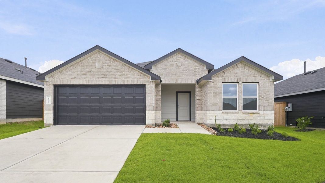 Representative exterior photo of a completed home built from the Denton by D.R. Horton in Mill Creek, Magnolia, TX (Image 1). Representative exterior photo of a completed home built from the Denton by D.R. Horton in Mill Creek, Magnolia, TX (Image 1).