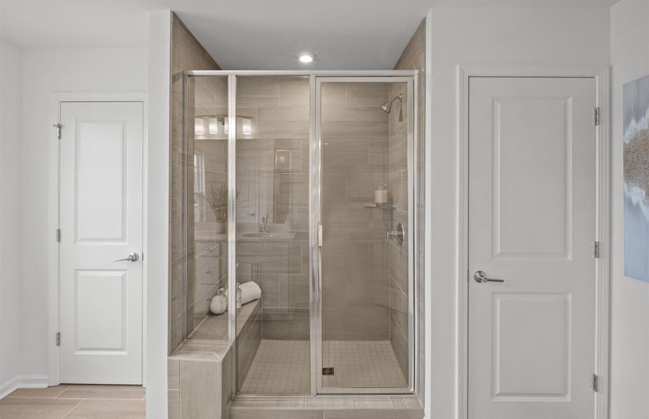 Owner's Bath with Dual Bowl Vanity and Walk-In Shower