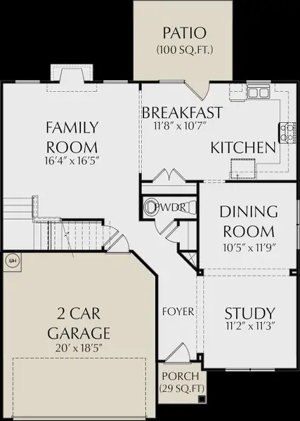 2D floor plan layout for the Savoy by KM Homes in Ashton Heights, Lawrenceville, GA (Image 3).