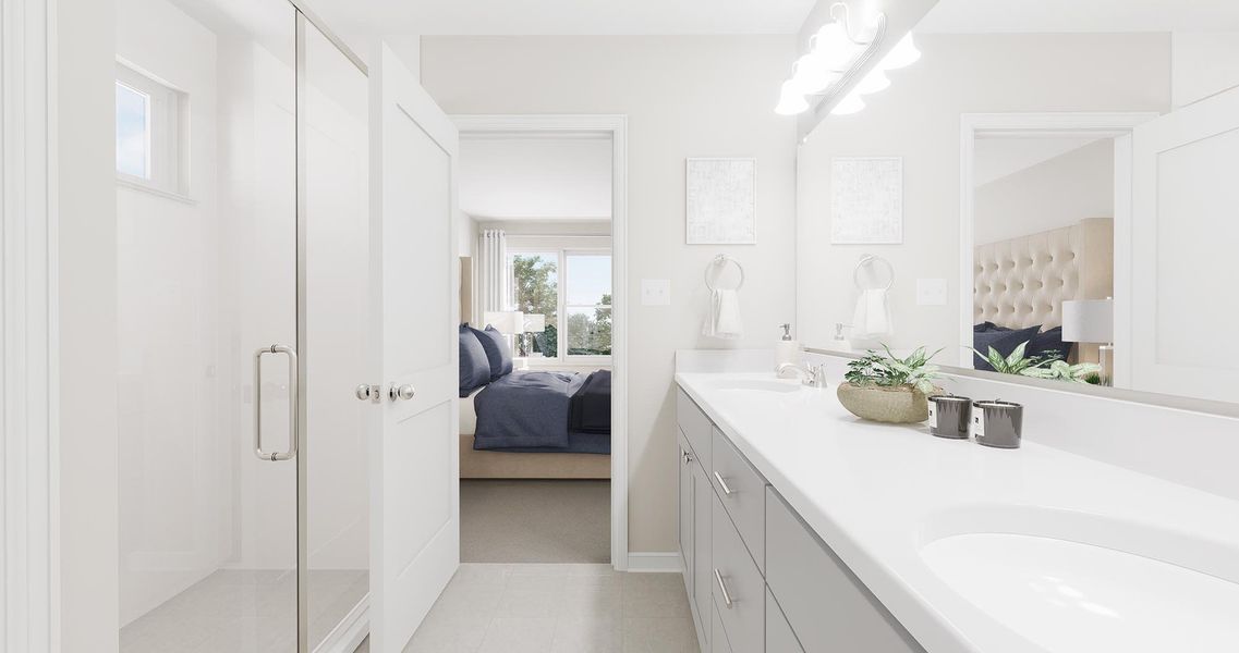 Owner's Bath with Optional White Countertop - Lory - Inspired at Prairie Village in Brighton, Colorado by Landsea Homes