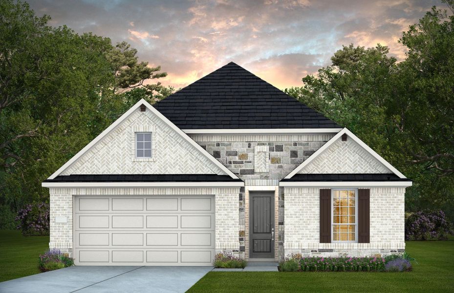 Representative exterior photo of a completed home built from the Doucette by Pulte Homes in Blue Creek Trails, Richmond, TX (Image 21). Representative exterior photo of a completed home built from the Doucette by Pulte Homes in Blue Creek Trails, Richmond, TX (Image 21).