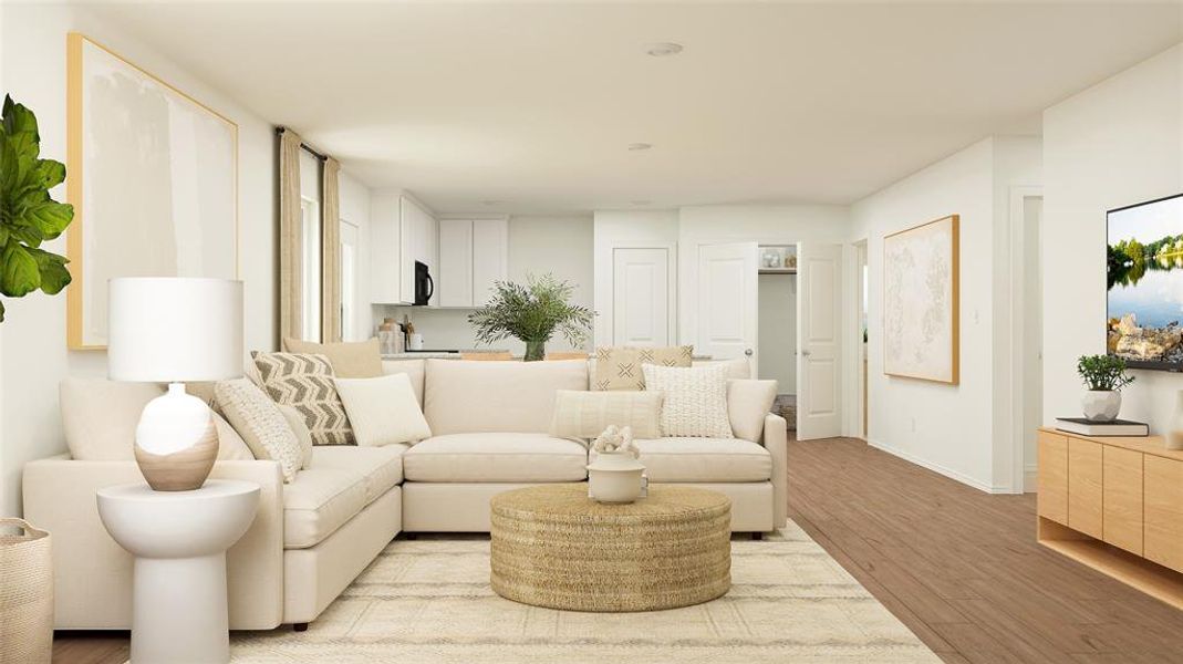 Living room with light wood-type flooring