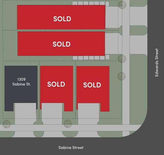 Last home left! 1309 Sabine is a three-story floor plan with just under 2,200 sq ft of living space.