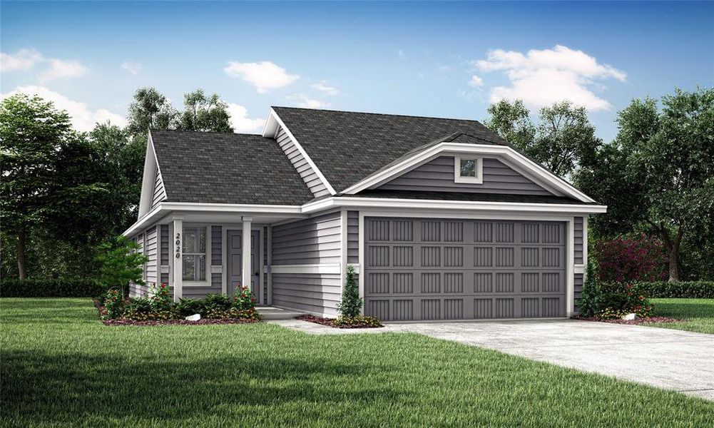 View of front of home featuring a garage and a front yard