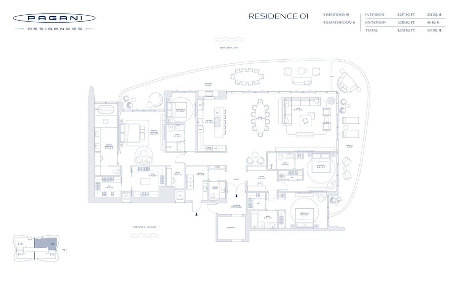 2D floor plan layout for the Residence 01 by Riviera Horizons in Pagani Residences, North Bay Village, FL (Image 1). 2D floor plan layout for the Residence 01 by Riviera Horizons in Pagani Residences, North Bay Village, FL (Image 1).