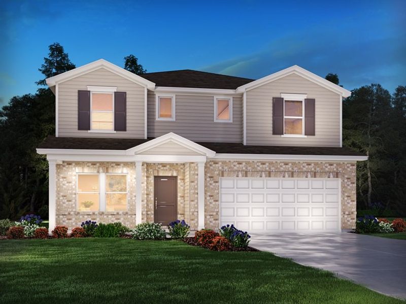 Front exterior of a new home in Mission Hills, La Vergne, TN, highlighting curb appeal (Image 1).