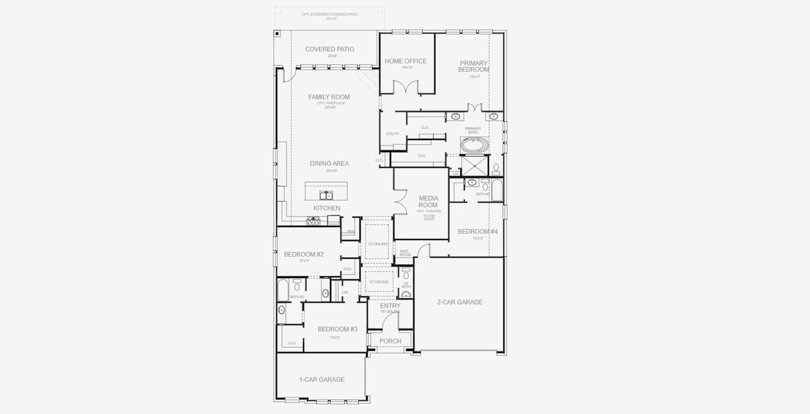 2D floor plan layout for the 2850W by Perry Homes in Windborne 100', Converse, TX (Image 3).