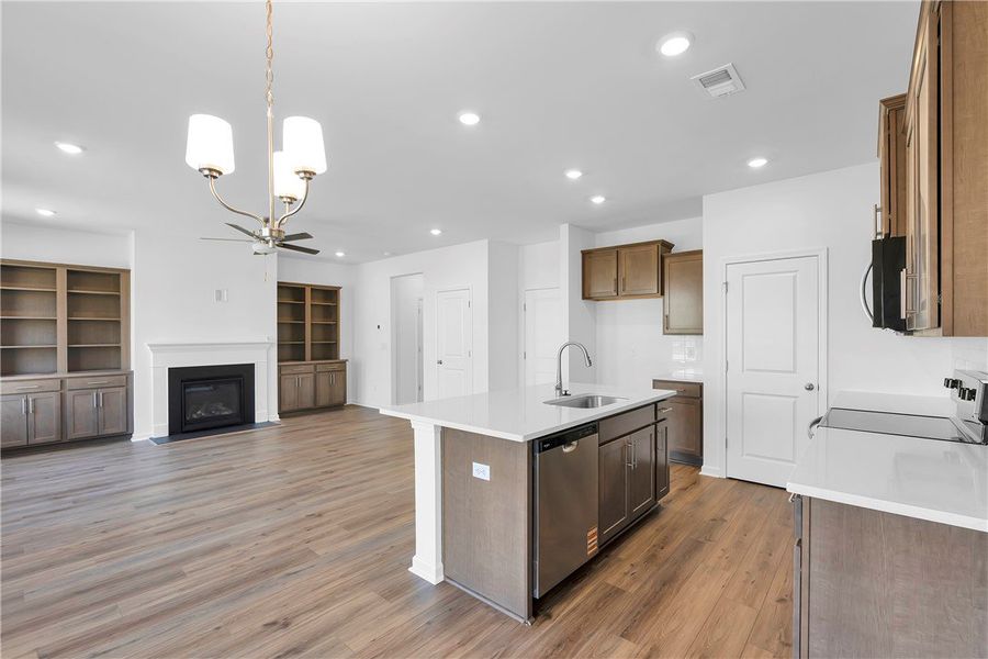 This inviting space combines a functional kitchen
