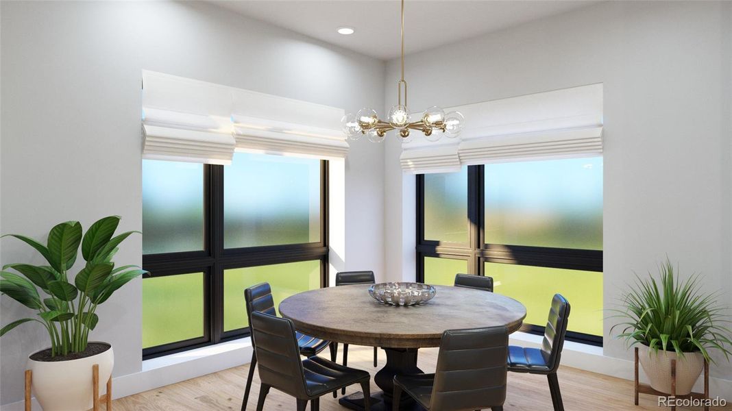 Dining Room option features oversized windows Disclaimer: Images are representative of available finishes. Finishes in homes under construction may vary.