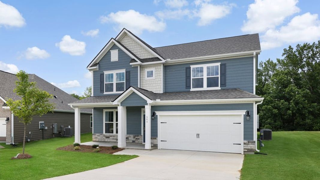 Front exterior of a new home in Adams Glen, Greenville, SC, highlighting curb appeal (Image 2). Front exterior of a new home in Adams Glen, Greenville, SC, highlighting curb appeal (Image 2).