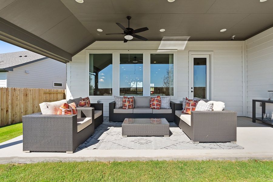 Exterior details and patio area of a home in Park Collection at Lariat, Liberty Hill (Image 3). Exterior details and patio area of a home in Park Collection at Lariat, Liberty Hill (Image 3).