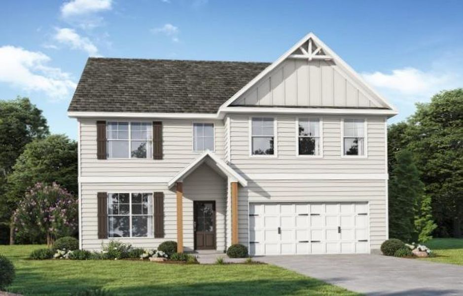 Front exterior of a new home in , Snellville, GA, highlighting curb appeal (Image 1). Front exterior of a new home in , Snellville, GA, highlighting curb appeal (Image 1).
